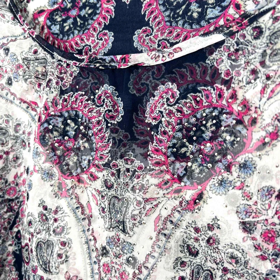 Blusa Camisa Top Verano Tropical Playa Colección JM Talla XL Rosa Paisley Capas Foto 3 de 4