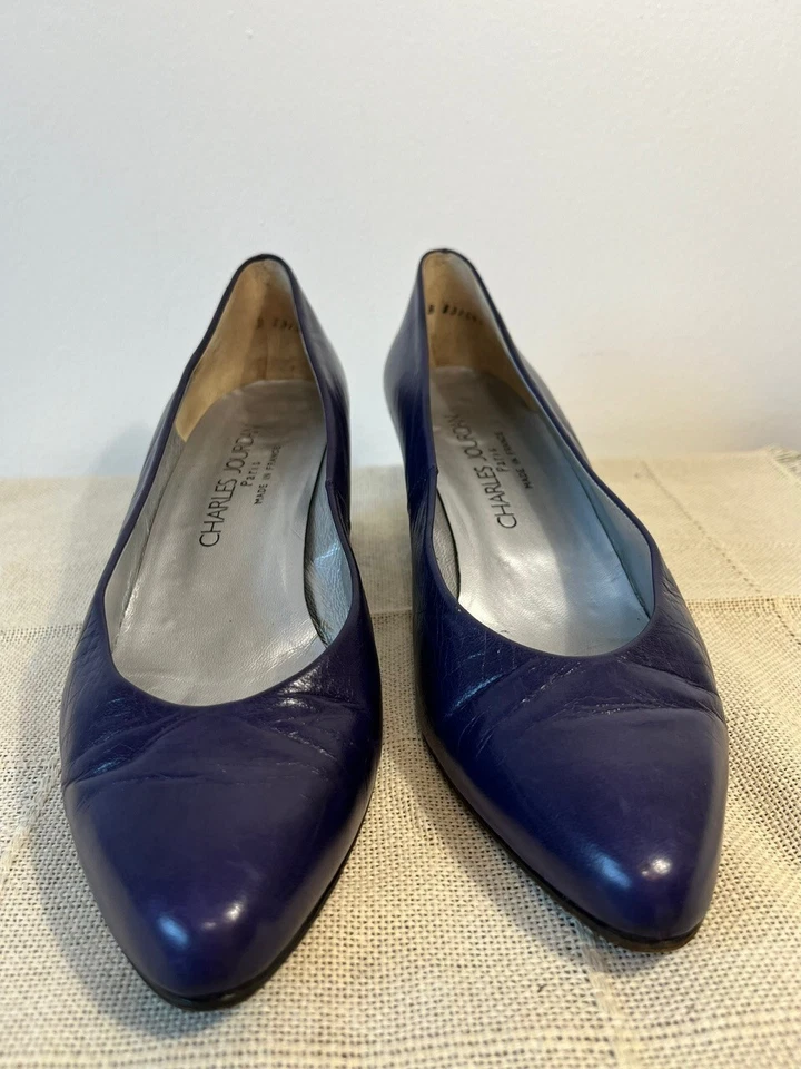 Zapatos de salón Charles Jourdan Paris para mujer-8 de cuero púrpura oscuro vintage hechos en Francia Foto 3 de 4