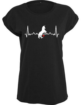 Girly T-Shirt Unicorn Einhorn Shirt Herzschlag Fantasy Prinzessin