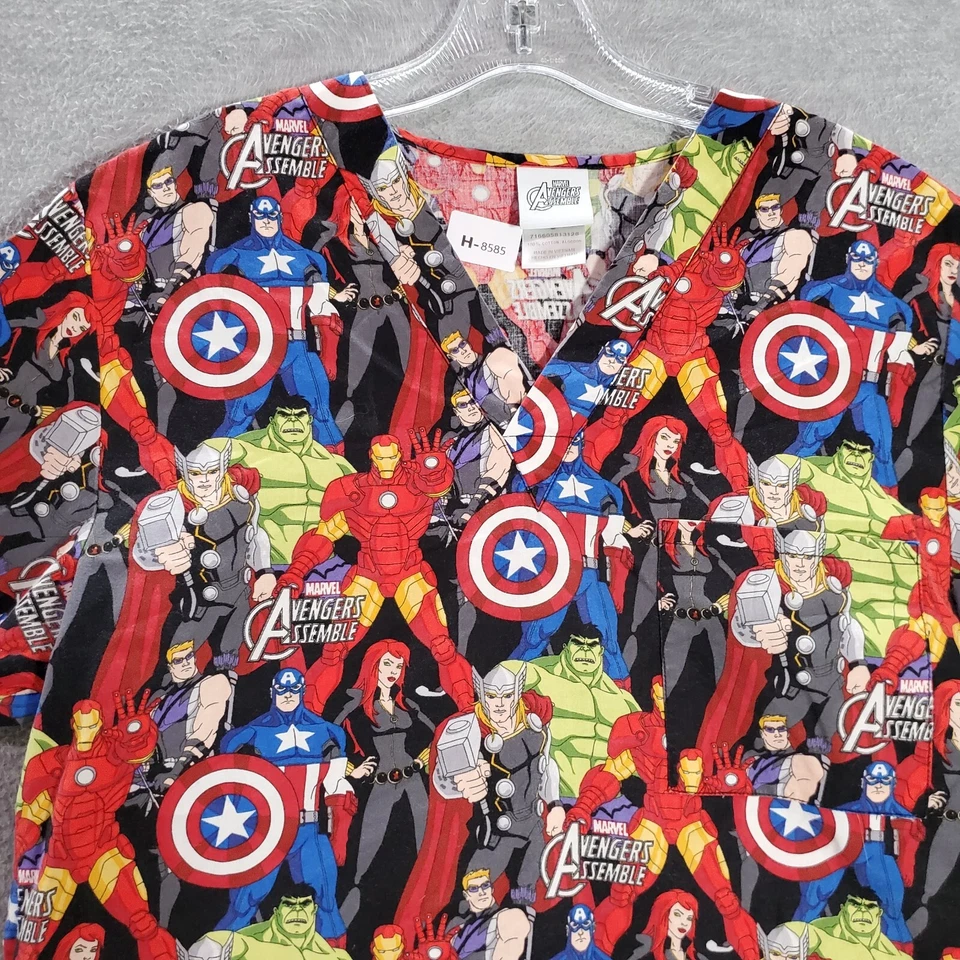 Blusa Médica Marvel Mujer Pequeña Roja Vengadores Montar Bolsillos Manga Corta Cuello en V Foto 2 de 4