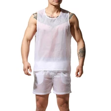 Men's Fast-dry Transparent Boards Shorts&Tank-Tops SET Lightweight UV protection
