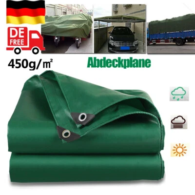 MARKENLOS Abdeckplane plane Schutzplane mit Ösen extra stark - 450g/m² PVC LKW Plane Grün