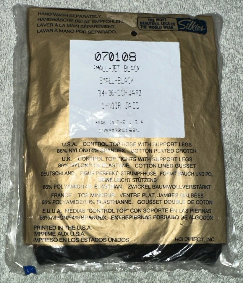 NOS Silkies Control Top Hose #070108 Sz Small Black - Image 2 of 3