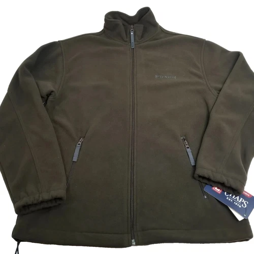 NWT Mens Ralph Loren Chaps Zip Up Fleece Jacket Size S Brown Draw String NEW