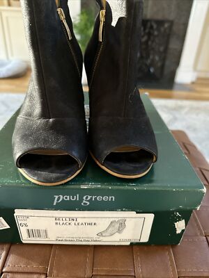 Paul Green Bellini Black Suede Open Toe Heel Booties Size US 6 1/2