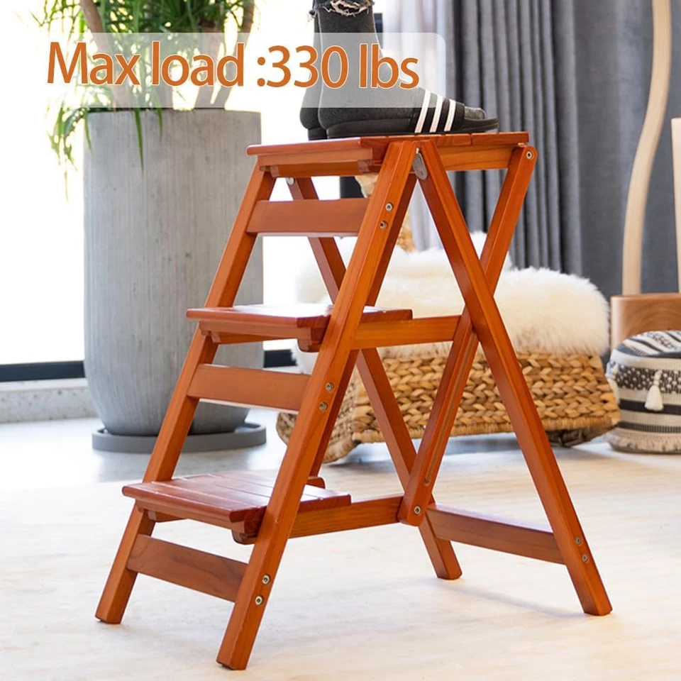 Wooden Step Stool for Adults/Folding Stools Wood Step Ladder/Lightweight Step St - Image 3 of 4