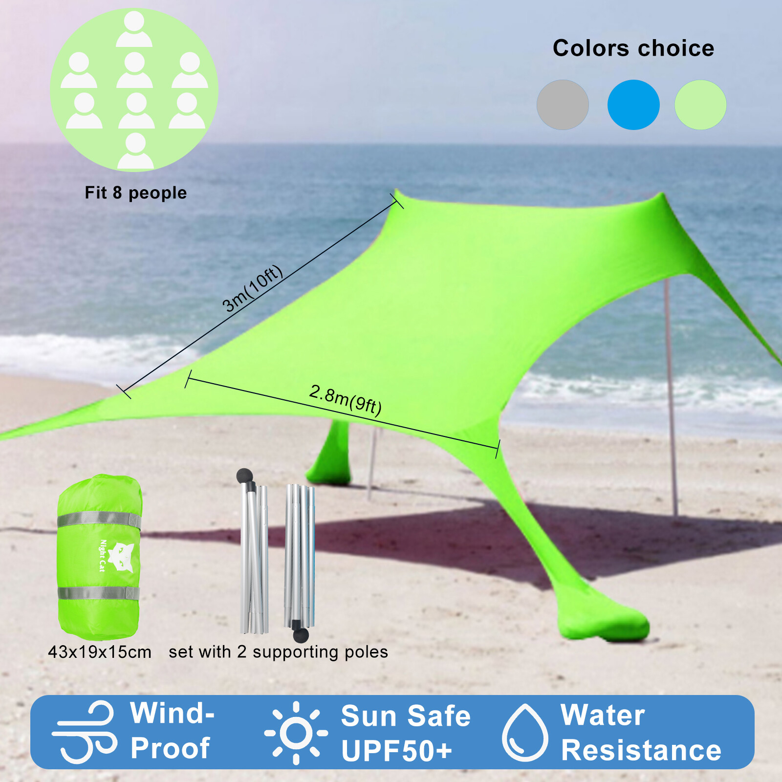 Large Beach Tent Cabana Sun Shelter w/ UPF 50+ Protection Pop Up Canopy