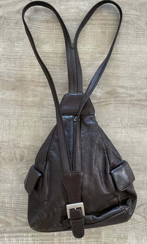 Cartera mochila Preston And York de cuero marrón Foto 3 de 4