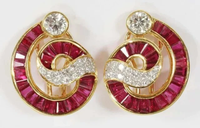 2Ct Lab Created Pink Ruby Women Omega Back Stud Earrings 14K Yellow Gold Plated - Image 3 of 4