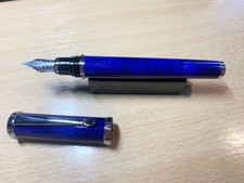 Large Fountain Pen, Blue Marbled Lacquer, `10 Years` Service Award Pen, IBM