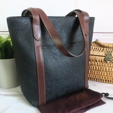 Authentic Mulberry Scotchgrain Tote Shoulder Bag Black Cognac Leather Dust Bag