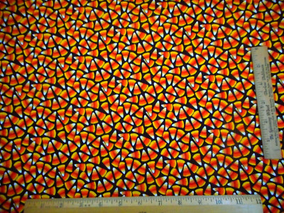Halloween Fabric By The Yard Orange Yellow White Candy Corn on Black Cotton Vtg