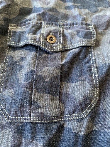 Rock & Republic Women's Button Front Shirt Blue Camo Print Long Sleeves XL - Picture 2 of 6