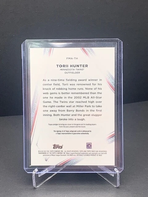 2022 Topps Finest Torii Hunter Finest Moments Autograph Auto #FMA-TH Twins (A) - Image 2 of 2