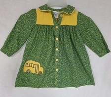 Vtg Polly Flinders Green Ditsy Floral Corduroy Detail Kids Dress Sz 4    Q2 