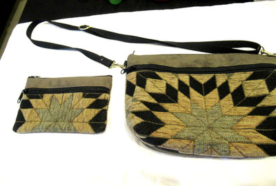 Danny K gray, charcoal gray, and greige purse and matching cosmetic bag