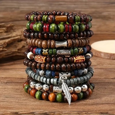 Bohemia Men's Bracelets - 10pcs Vintage Fashion Stylish Leaves Wristwear