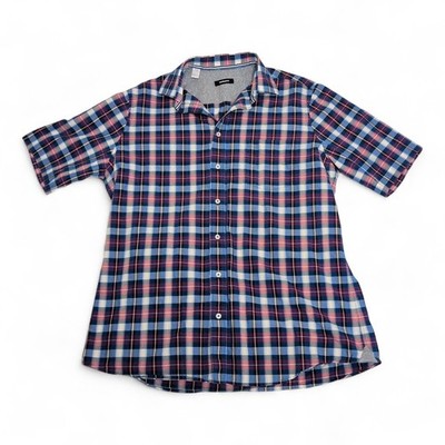 Walbusch Men's Blue Plaid Short-Sleeve Button-Down Shirt L