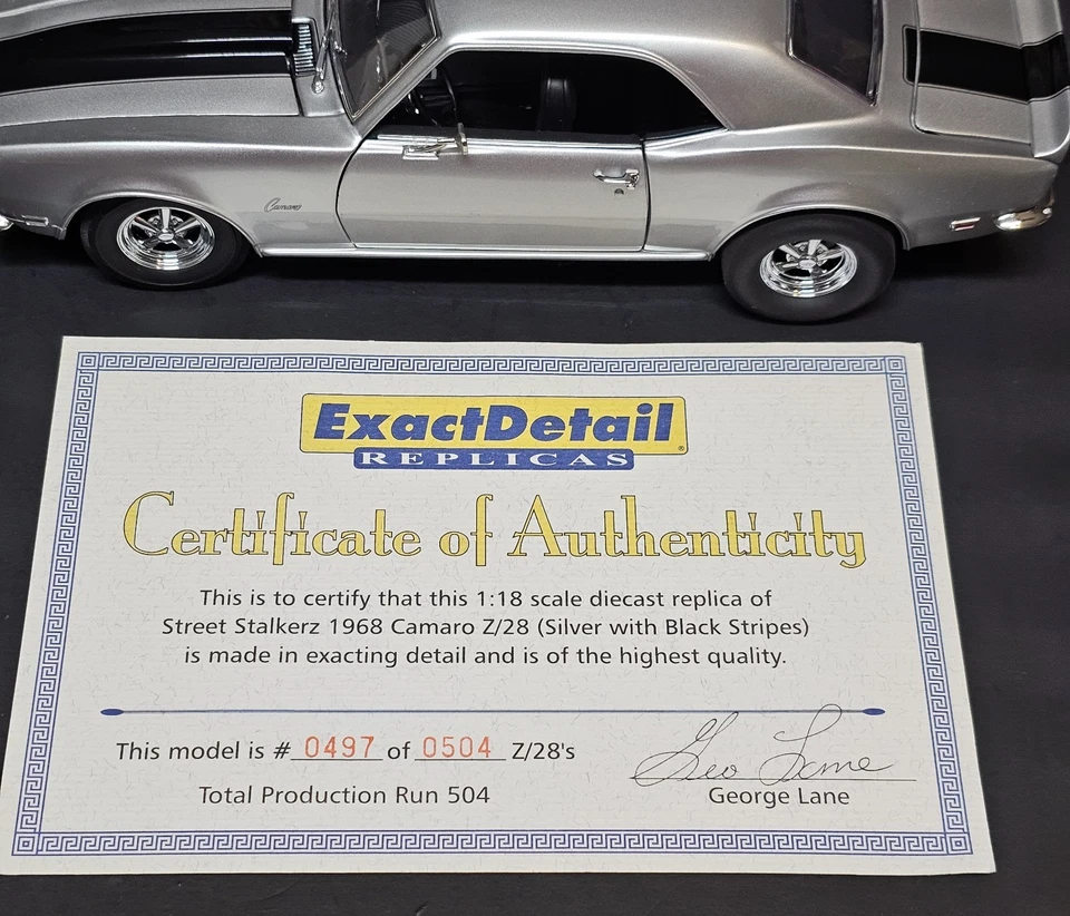 LANE EXACT DETAIL 1:18 1968 CAMARO Z28 STREET STALKERZ Silver w/Black 497 of 504 - Image 2 of 4