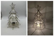 Vintage Capiz Shell Gold Metal Christmas Tree Tea Light Candle Holder