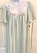 Vtg Vanity Fair Neptune Aqua Short Nightgown MEDIUM Fluttery Sleeves New w/ Tags
