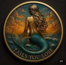 Naughty Sexy women HEADS I WIN Mermaid Flip Coin Collectible Colorized Capsuled