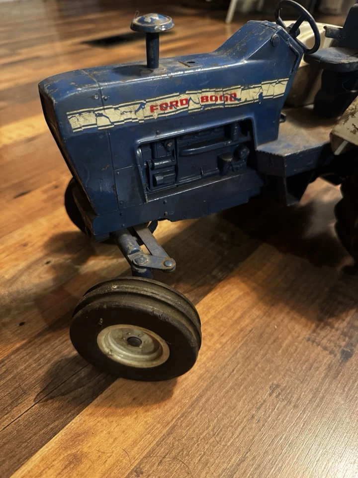 Tractor delantero ancho Ford 8000 diecast 1/12 Ertl vintage con remolque azul/blanco Foto 2 de 4