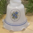 Vtg. Colonial Blue Floral Milk Glass Shade Ceiling Fan Chandelier Sconce Ruffle
