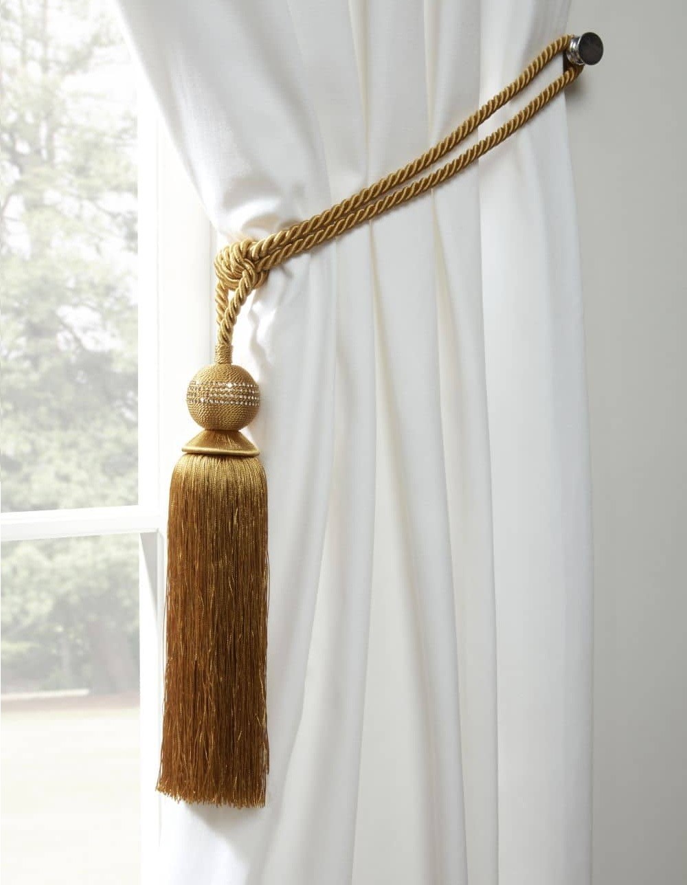 2 x Diamante Glitter Rope Tassel Ochre Tie backs Holdbacks Curtains Voiles 71cm