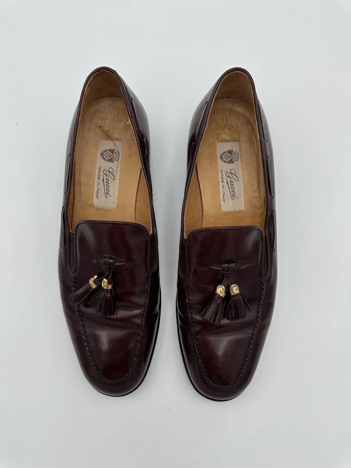 Gucci винтажный кисточки мокасины бордовый мужской 8,0 кожи поскользнуться на платье Италии - Изображение 2 из 4