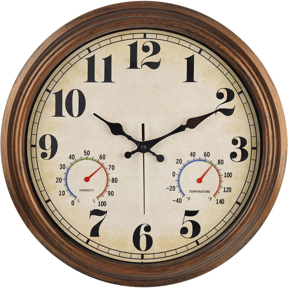 Elegant 16'' Bronze Wall Clock with Outdoor Thermometer & Hygrometer Features - Image 3 of 4