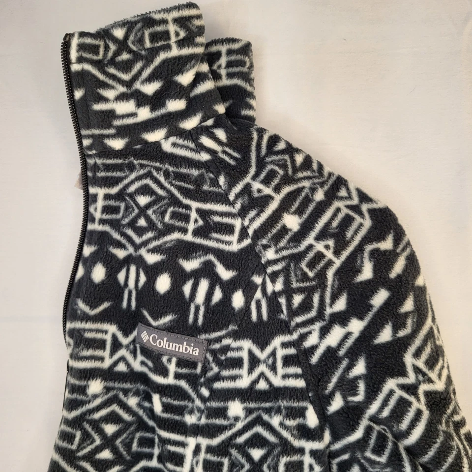 Chaqueta Columbia Para Mujer M Polar Cremallera Completa Bolsillos con Cremallera Blanco y Negro Geométrico Foto 4 de 4