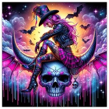Witch Skull Diamond Art Kit Full Drill Embroidery Cross Stitch DIY Craft Gift