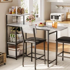 Dining Table Set for 2, 3-Piece Bar Table and Chairs Set, with Storage Shelves