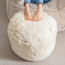 HIGOGOGO Round Stuffed Pouf Ottoman, Long Faux Fur Poufs with Foam Chunk Filling