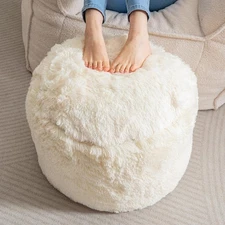 HIGOGOGO Round Stuffed Pouf Ottoman, Long Faux Fur Poufs with Foam Chunk Filling