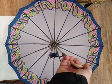 Vtg Parasol Fabric Umbrella Psychedelic Colors 33" Diameter 26" Length