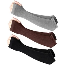 3 Pairs Long Fingerless Gloves for Women Arm Warmers Black, Light Grey, Coffee