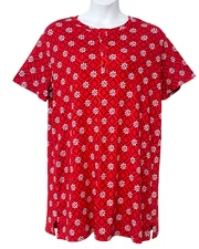 Vera Bradley Sz L Cotton Henley Night Dress Venetian Quilt Flower Goji Berry Red