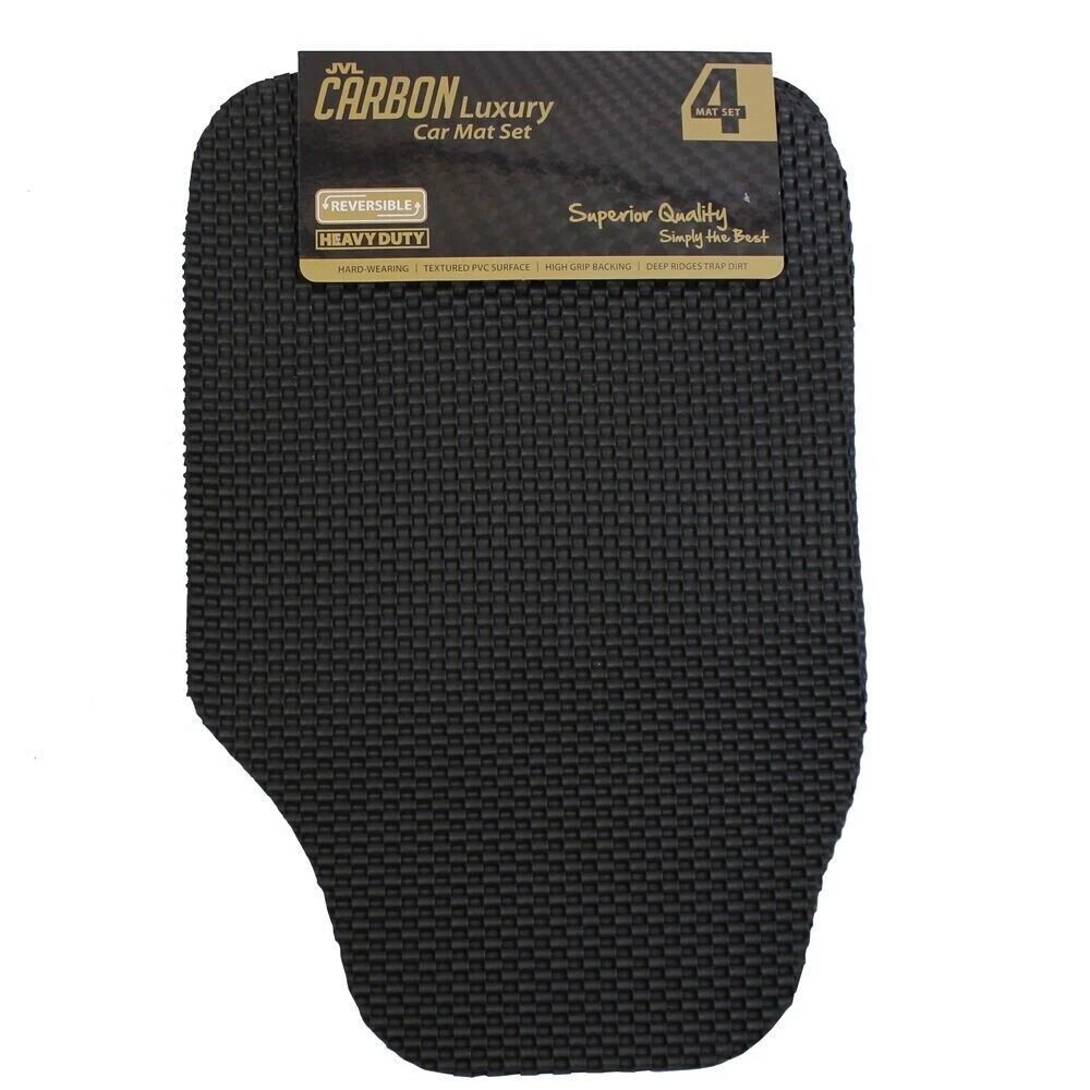 JVL Black Carbon Heavy Duty Luxury Universal Rubber Car Mat Set 4 Pieces