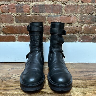 Ann Demeulemeester Black Leather Space Motorcycle Boots Men's 9.5