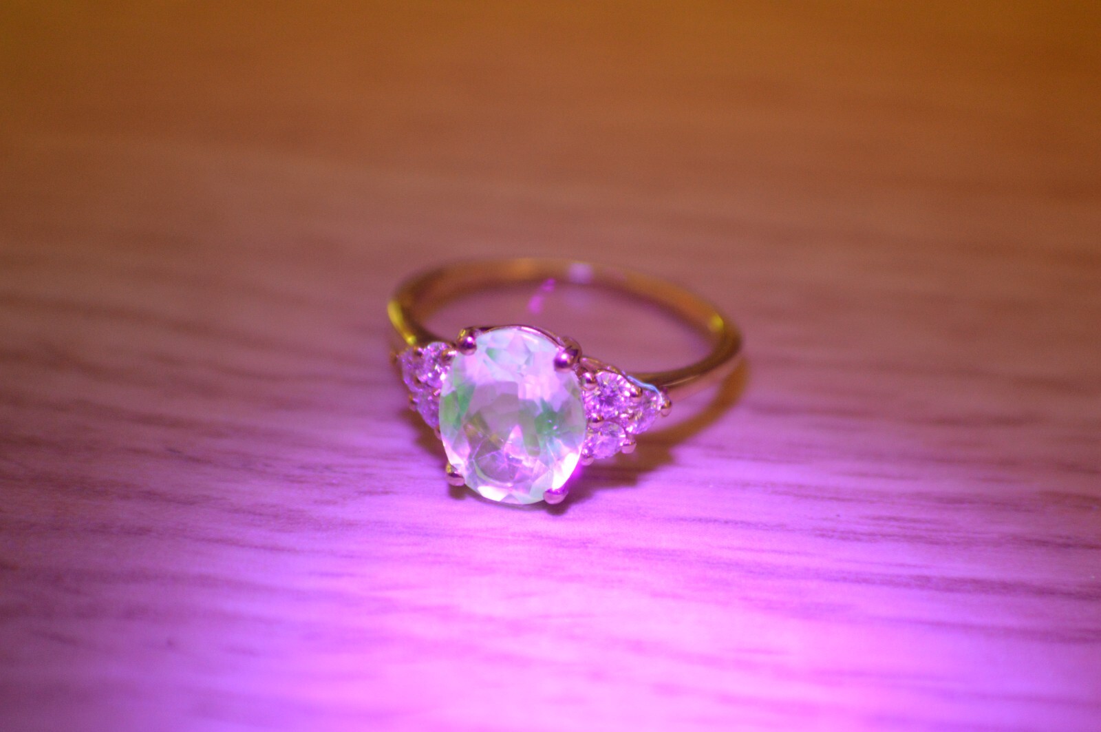 2.00ct Color Change Hyalite / Moissanite Ring 14K Yellow Gold over