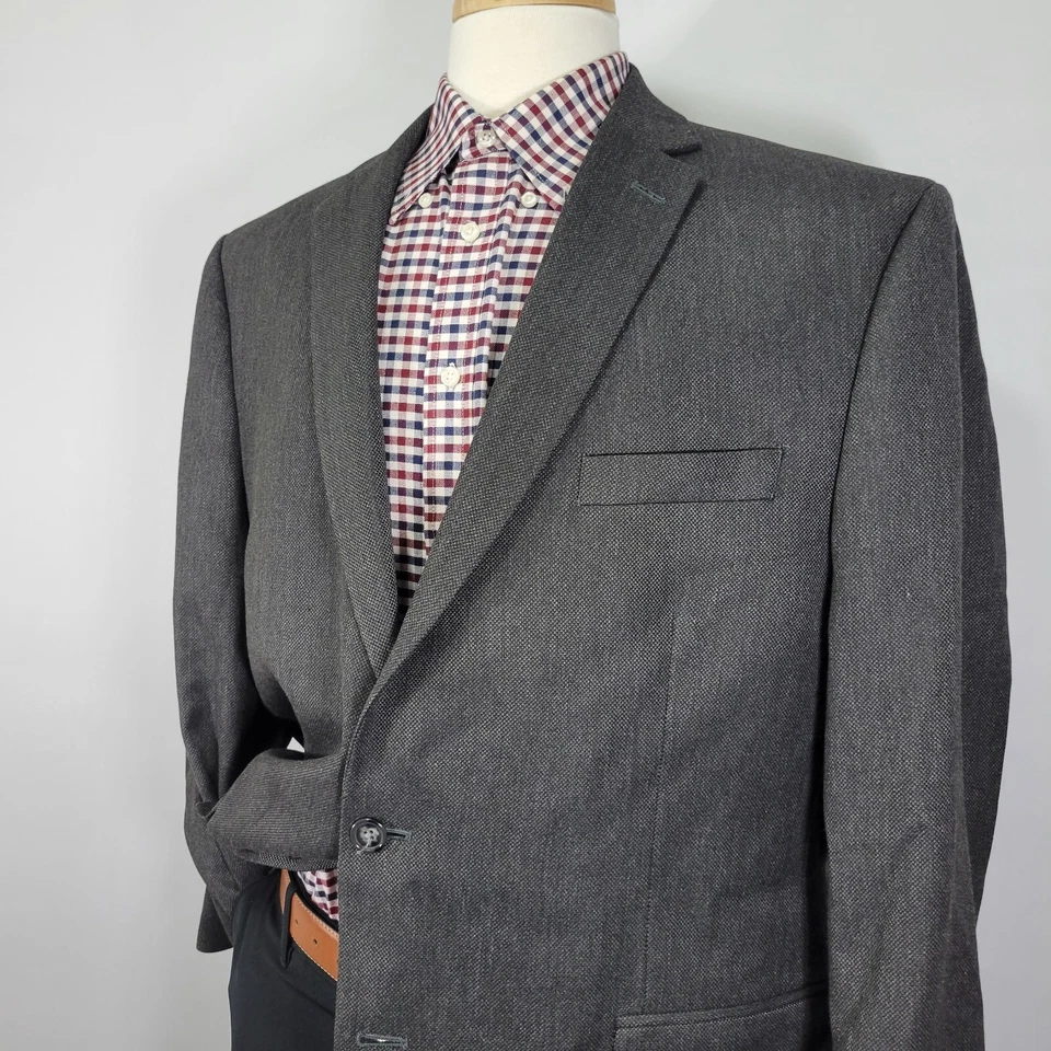 Van Heusen Men's Sport Coat Blazer Two Button Charcoal Gray Poly Viscose 46R - Image 3 of 4