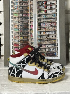 Nike SB Dunk High Thrashin 2008 Size 10.5 White Red Yellow 313171-141 Vintage