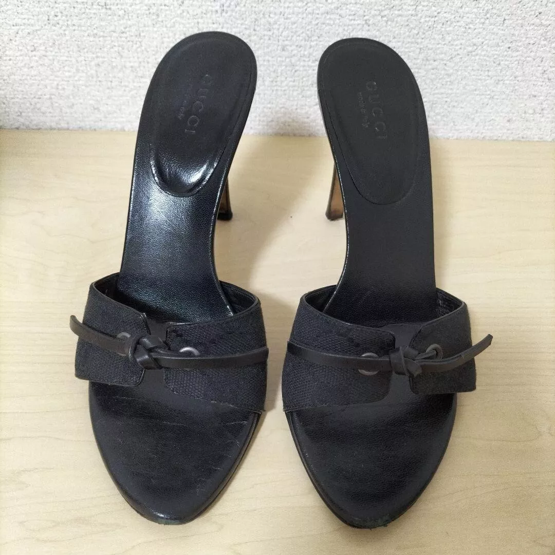 Sandales à talons mules escarpins femme GUCCI GG logo monogramme ruban