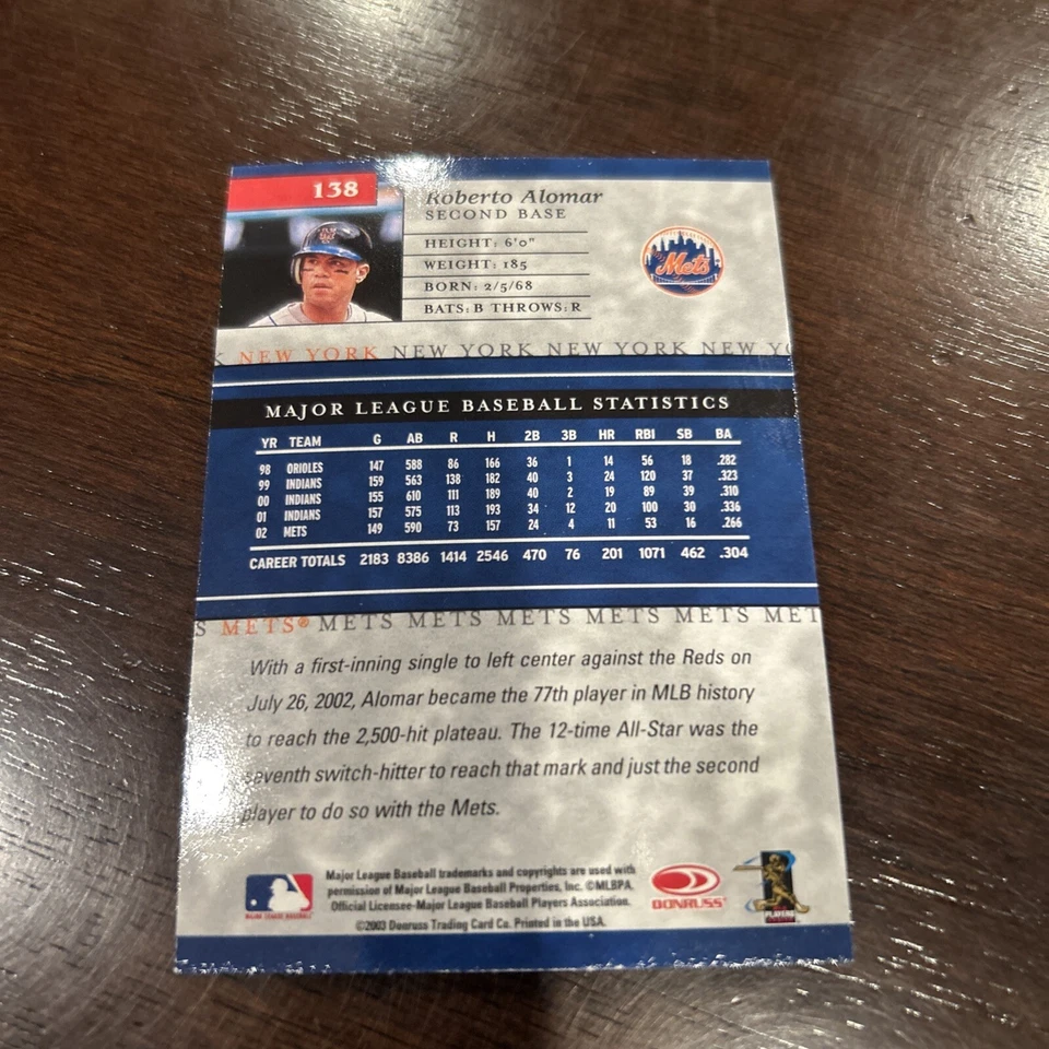 2003 Donruss Elite - #138 Roberto Alomar - Image 2 of 2