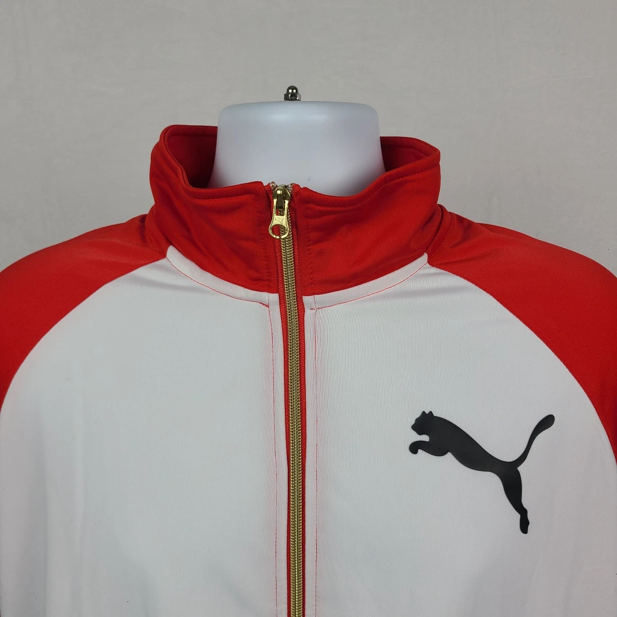 Puma Sweater Mens XL Full Zip White Red Polyester Golf Pull Over