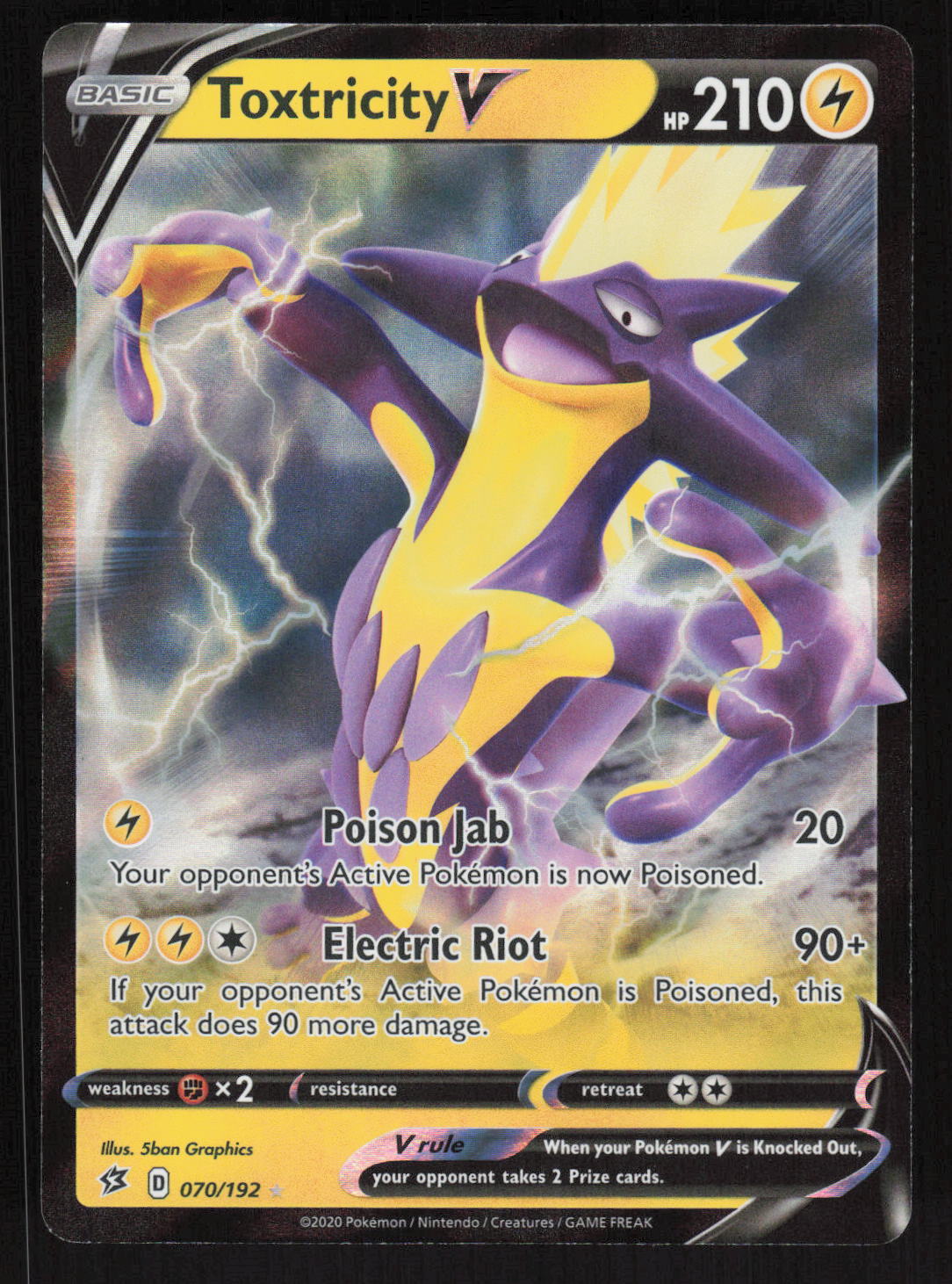 Pokemon SWSH02: Rebel Clash #70/192 Toxtricity V Holo Foil Card TCCCX