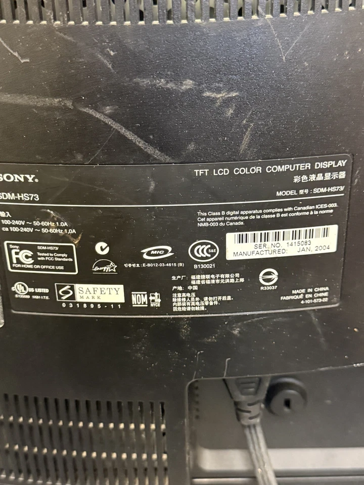 Sony 17" Floating Frame Tilt Flat Panel 5:4 TFT LCD Monitor 1280x1024 SDM-HS73 - Image 3 of 3