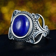 Solid 925 Sterling Silver Handmade Jewelry Lapis Lazuli Women Ring All Size
